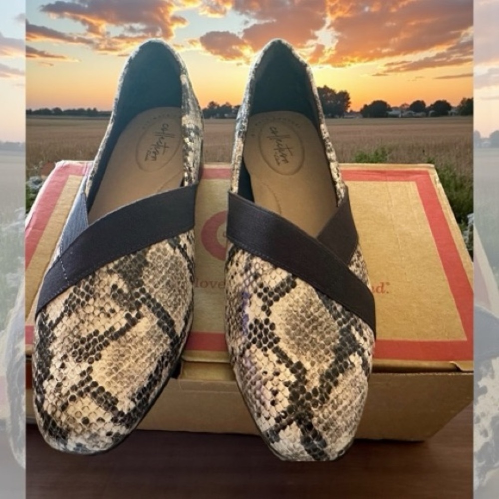 CLARK’s Collection Leather Slip On Loafers Size 9W. Animal Print NEW. MSRP $78 - Picture 7 of 16